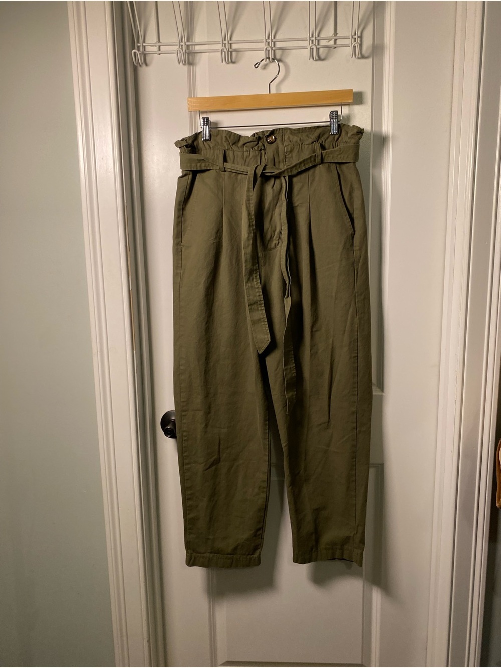 Avec Les Filles Olive Green Paperbag Waist Chinos